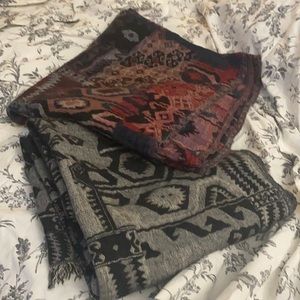 Aritzia/Wilfard scarves black white mosaic and Aztec multicoloured